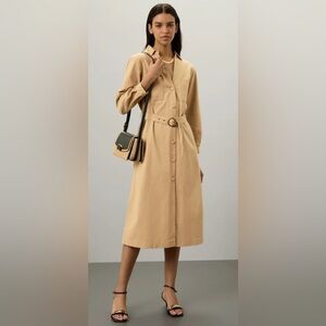 Area Stars Charlene Tan Button-Up Midi Shirt Dress with Belt